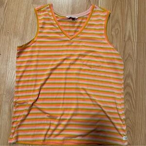 Toad & Co Pastel Fall Color Striped Sleeveless V Neck Tank Top Women’s Large